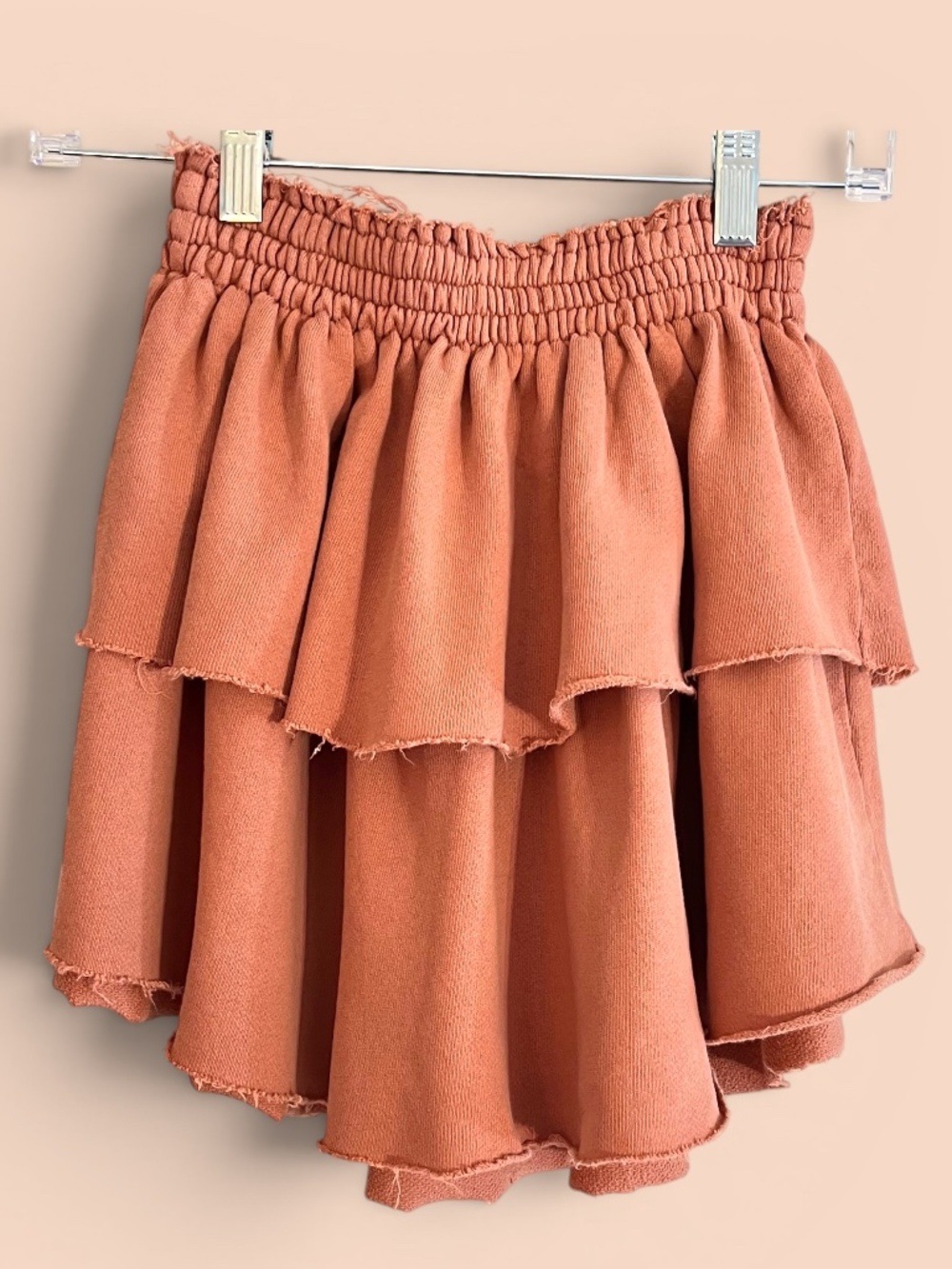 Aerie Cotton Terracotta Tiered Skirt with Distressing Size XS